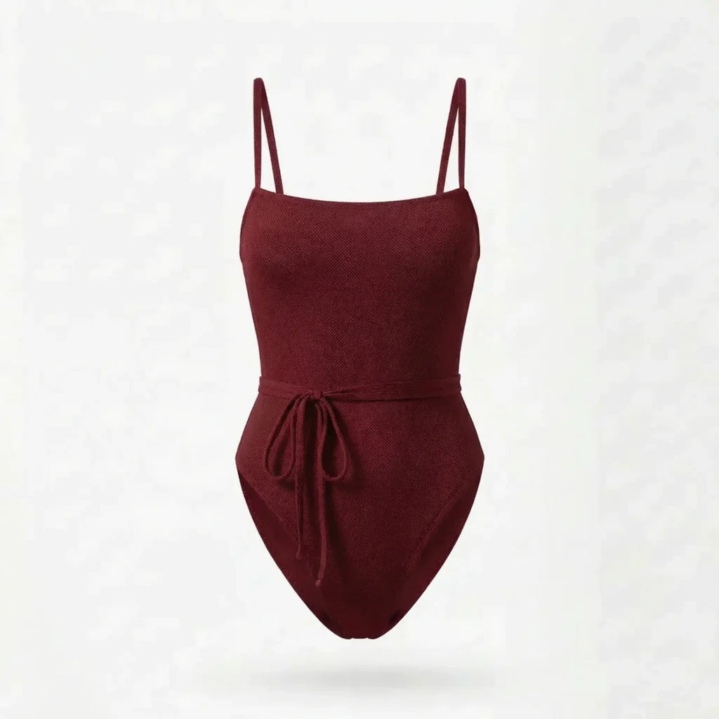 Cherry Red Tan-through Belize One Piece Swimsuit by BetterTan — product view