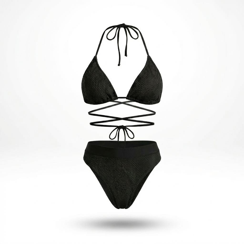 Black Tan-through Kastani Top + Antigua Bottom bikini set by BetterTan — product view