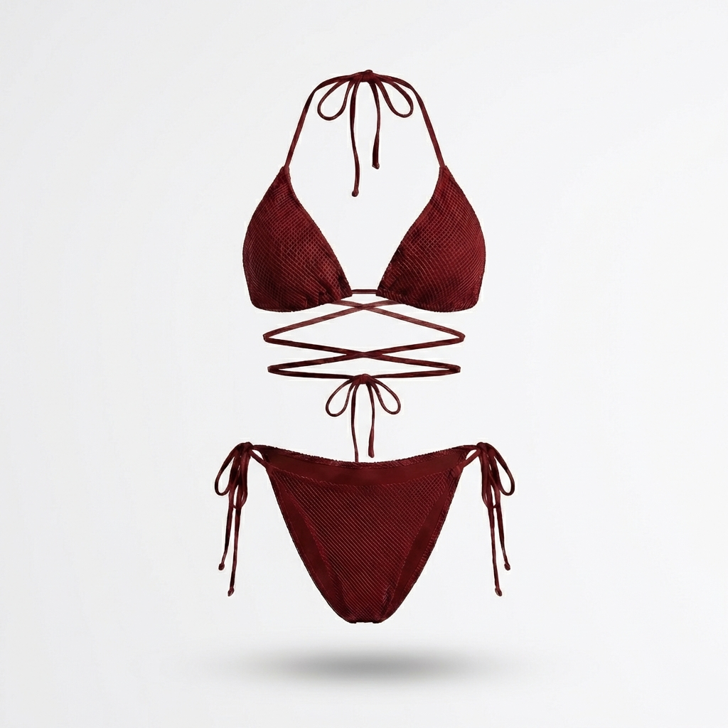 KOMPLETTES SET | Bräunungstransparentes Kastani-Top + Aruba-Hose | Kirschrot