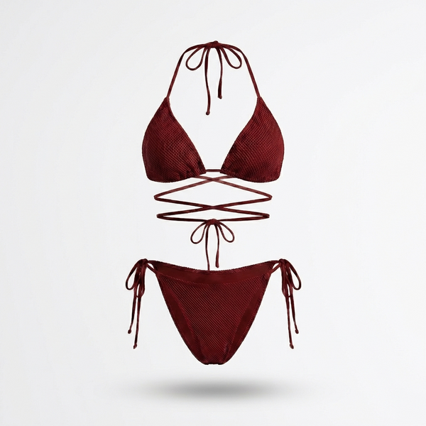 FULL SET | Tan-through Kastani Top + Aruba Bottom | Cherry Red