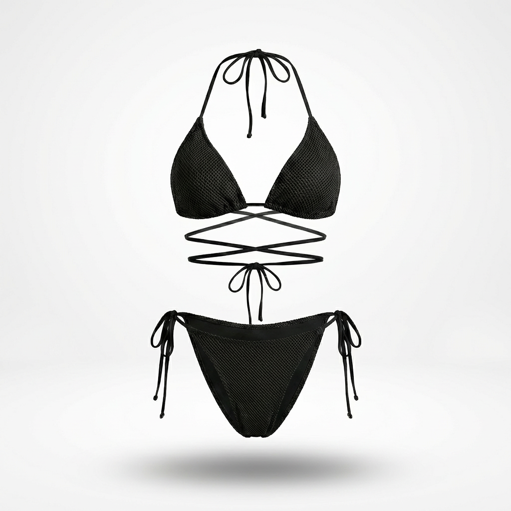 Black Tan-through Kastani Top + Aruba Bottom bikini set by BetterTan — product view